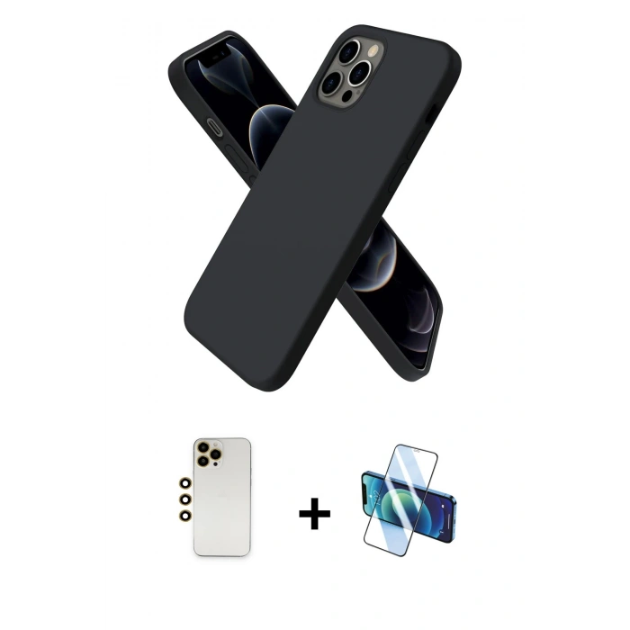 MARSİLYAN™- iPhone 12 Pro Max Kılıf Kozmos Yansıma Özel Seri - Siyah 3D Antistatik Cam Ekran Koruyucu + Shine Kamera Lens - GD