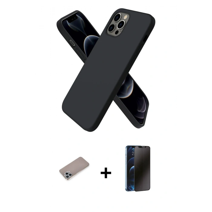 MARSİLYAN™- iPhone 12 Pro Max Kılıf Kozmos Yansıma Özel Seri - Siyah 3D Antistatik Hayalet Cam Ekran Koruyucu + Shine Kamera Lens Koruma Cam - SABE