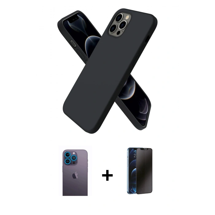MARSİLYAN™- iPhone 12 Pro Max Kılıf Kozmos Yansıma Özel Seri - Siyah 3D Antistatik Hayalet Cam Ekran Koruyucu + Mavi Neon Fosforlu Kamera Lens