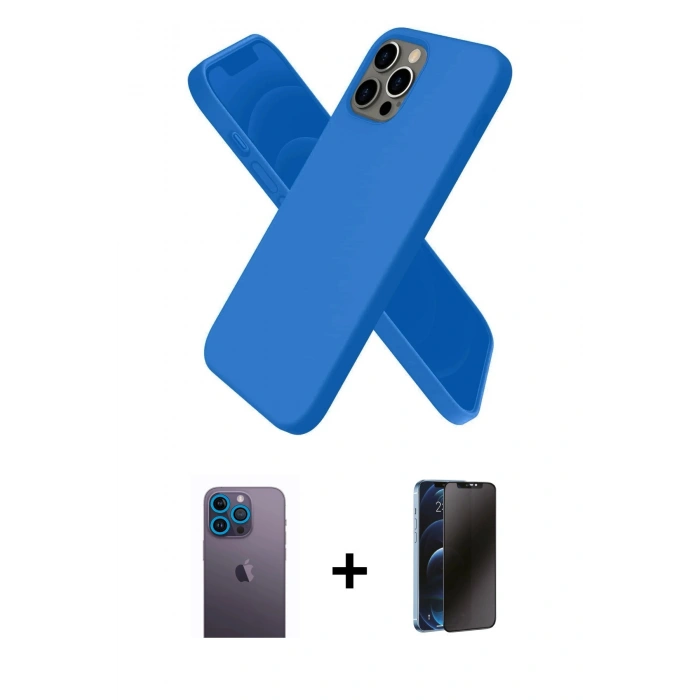 MARSİLYAN™- iPhone 12 Pro Max Kılıf Kozmos Yansıma Özel Seri - Siyah 3D Antistatik Hayalet Cam Ekran Koruyucu + Mavi Neon Fosforlu Kamera Lens
