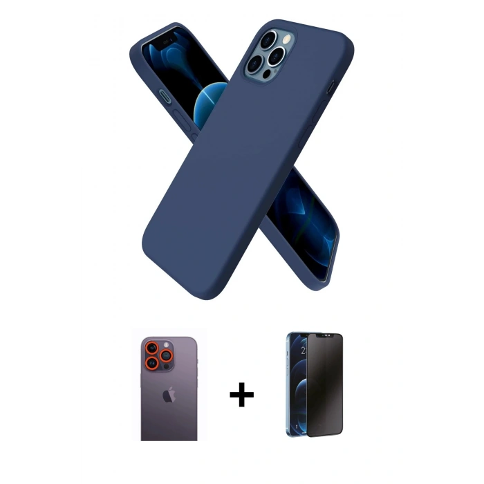 MARSİLYAN™- iPhone 12 Pro Max Kılıf Kozmos Yansıma Özel Seri - Siyah 3D Antistatik Hayalet Cam Ekran Koruyucu + Neon Fosforlu Kamera Lens - TU