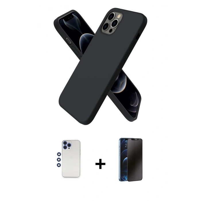 MARSİLYAN™- iPhone 12 Pro Max Kılıf Kozmos Yansıma Özel Seri - Siyah 3D Antistatik Hayalet Cam Ekran Koruyucu + Shine Kamera Lens - LT