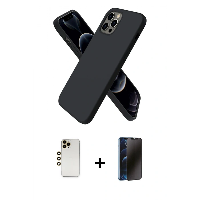 MARSİLYAN™- iPhone 12 Pro Max Kılıf Kozmos Yansıma Özel Seri - Siyah 3D Antistatik Hayalet Cam Ekran Koruyucu + Shine Kamera Lens - GD