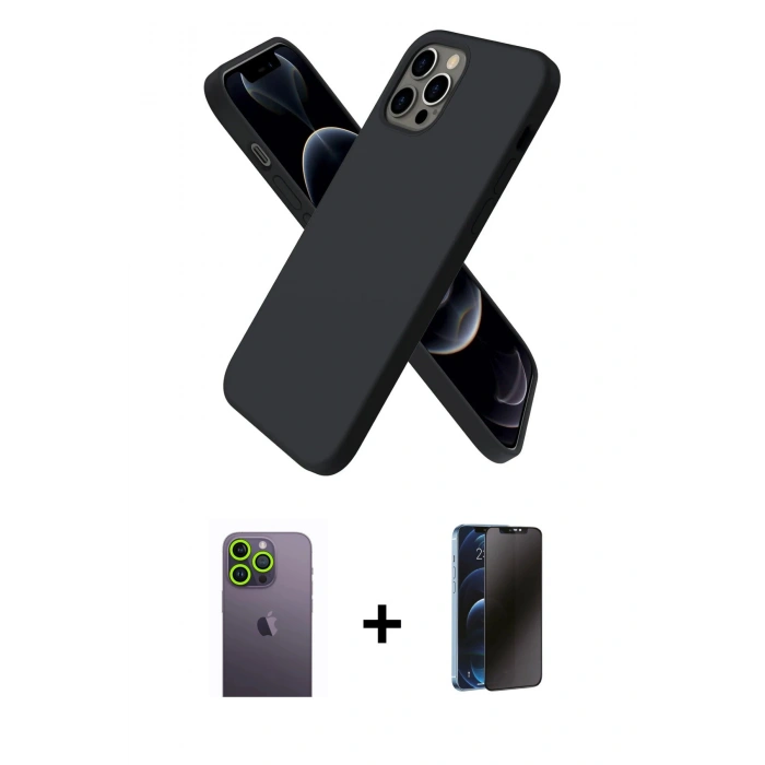 MARSİLYAN™- iPhone 12 Pro Max Kılıf Kozmos Yansıma Özel Seri - Siyah 3D Antistatik Hayalet Cam Ekran Koruyucu + Neon Fosforlu Kamera Lens - YL
