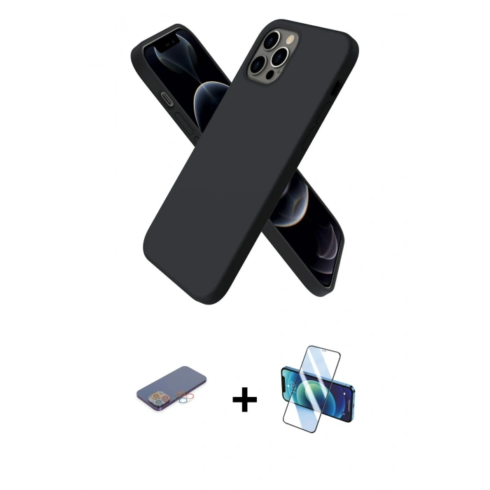 MARSİLYAN™- iPhone 12 Pro Max Kılıf Kozmos Yansıma Özel Seri - Siyah 3D Antistatik Seramik Nano Ekran Koruyucu + Renkli Kamera Lens Koruma Cam - PE