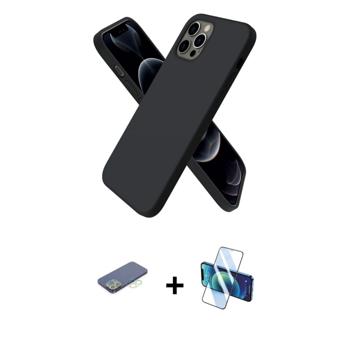 MARSİLYAN™- iPhone 12 Pro Max Kılıf Kozmos Yansıma Özel Seri - Siyah 3D Antistatik Seramik Nano Ekran Koruyucu + Renkli Kamera Lens Koruma Cam - YL