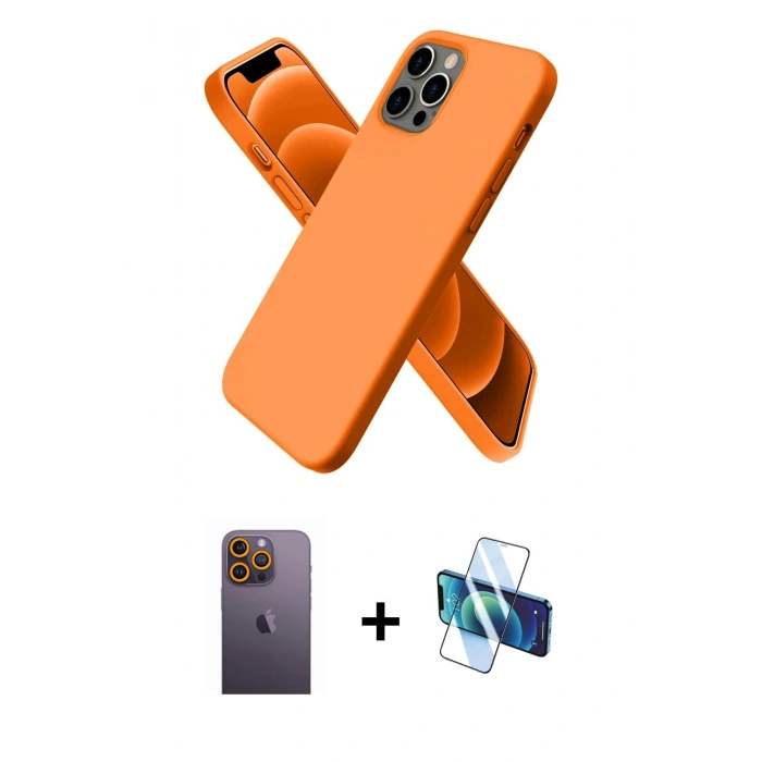 MARSİLYAN™- iPhone 12 Pro Max Kılıf Kozmos Yansıma Özel Seri - Siyah 3D Antistatik Seramik Nano Ekran Koruyucu + Neon Fosforlu Kamera Lens - SI