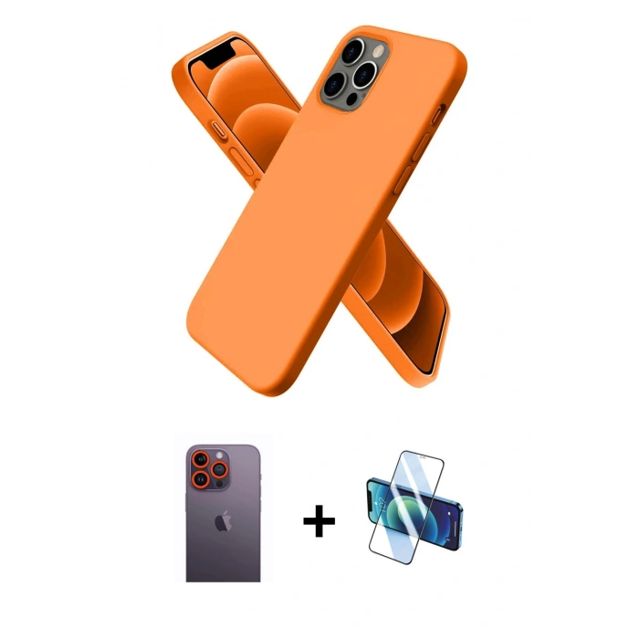 MARSİLYAN™- iPhone 12 Pro Max Kılıf Kozmos Yansıma Özel Seri - Siyah 3D Antistatik Seramik Nano Ekran Koruyucu + Neon Fosforlu Kamera Lens - TU