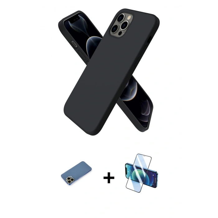 MARSİLYAN™- iPhone 12 Pro Max Kılıf Kozmos Yansıma Özel Seri - Siyah 3D Antistatik Seramik Nano Ekran Koruyucu + Shine Kamera Lens Koruma Cam - GD