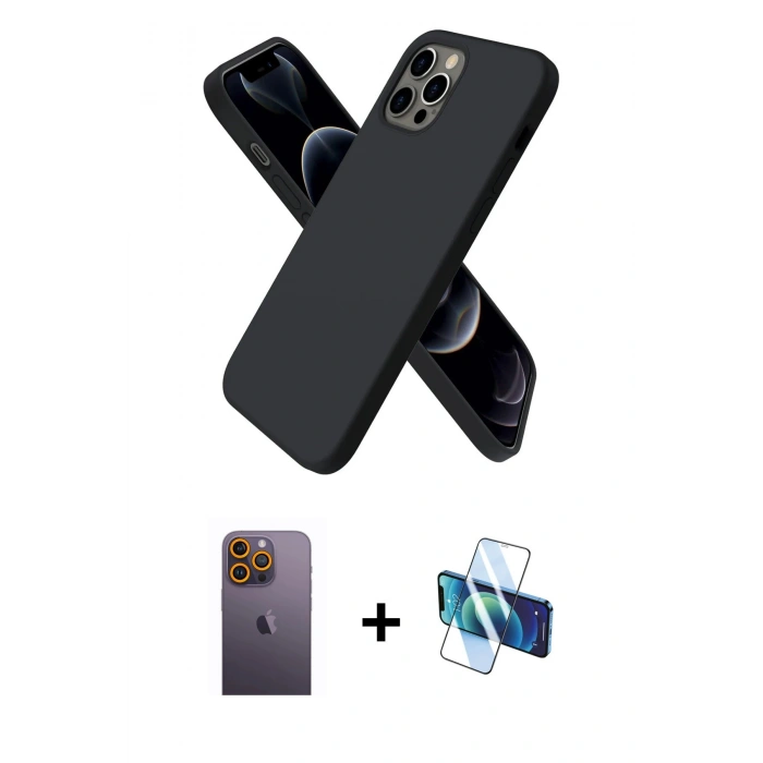 MARSİLYAN™- iPhone 12 Pro Max Kılıf Kozmos Yansıma Özel Seri - Siyah 3D Antistatik Seramik Nano Ekran Koruyucu + Neon Fosforlu Kamera Lens - SI