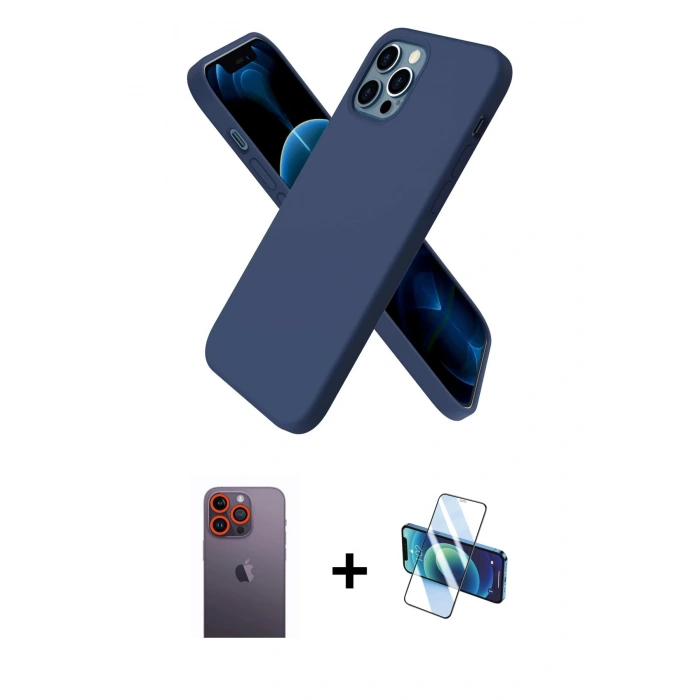 MARSİLYAN™- iPhone 12 Pro Max Kılıf Kozmos Yansıma Özel Seri - Siyah 3D Antistatik Seramik Nano Ekran Koruyucu + Neon Fosforlu Kamera Lens - TU
