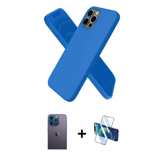 MARSİLYAN™- iPhone 12 Pro Max Kılıf Kozmos Yansıma Özel Seri - Siyah 3D Antistatik Seramik Nano Ekran Koruyucu + Mavi Neon Fosforlu Kamera Lens
