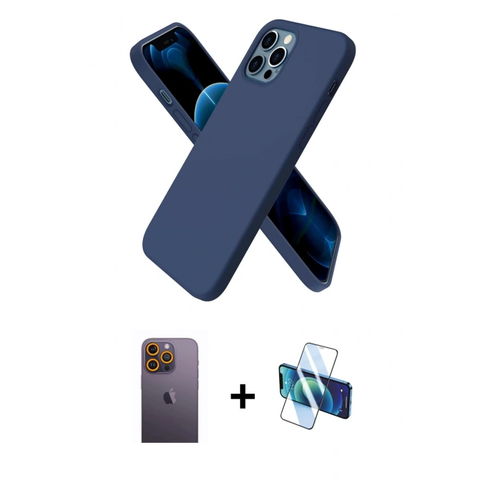 MARSİLYAN™- iPhone 12 Pro Max Kılıf Kozmos Yansıma Özel Seri - Siyah 3D Antistatik Seramik Nano Ekran Koruyucu + Neon Fosforlu Kamera Lens - SI