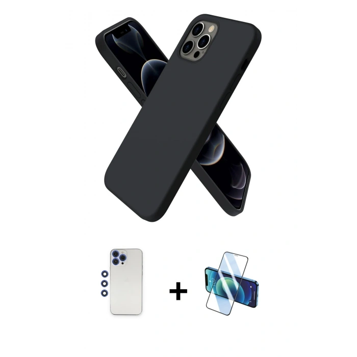 MARSİLYAN™- iPhone 12 Pro Max Kılıf Kozmos Yansıma Özel Seri - Siyah 3D Antistatik Seramik Nano Ekran Koruyucu + Shine Kamera Lens - LT