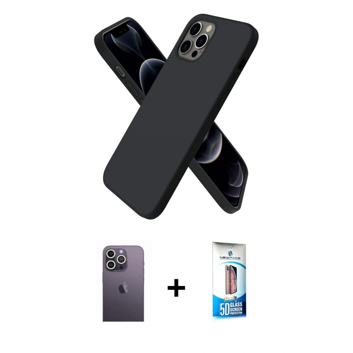 MARSİLYAN™- iPhone 12 Pro Max Kılıf Kozmos Yansıma Özel Seri - Siyah 5D Eko Cam Ekran Koruyucu + Beyaz Neon Fosforlu Kamera Lens
