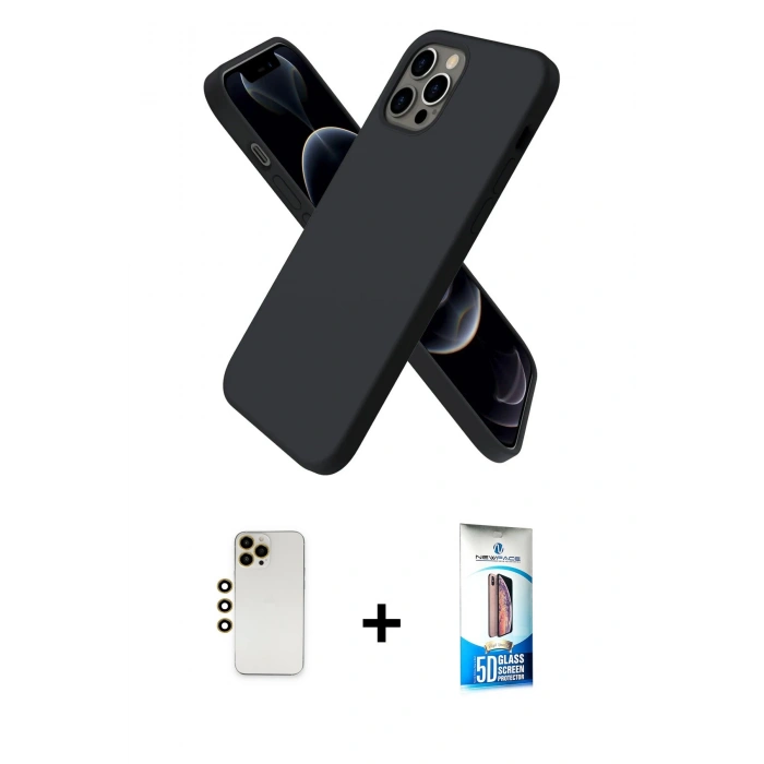 MARSİLYAN™- iPhone 12 Pro Max Kılıf Kozmos Yansıma Özel Seri - Siyah 5D Eko Cam Ekran Koruyucu + Shine Kamera Lens - GD
