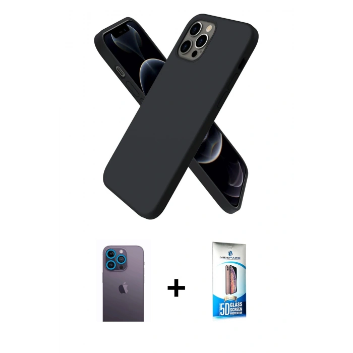 MARSİLYAN™- iPhone 12 Pro Max Kılıf Kozmos Yansıma Özel Seri - Siyah 5D Eko Cam Ekran Koruyucu + Neon Fosforlu Kamera Lens - MI