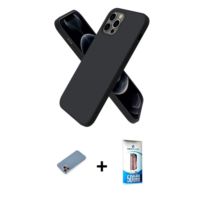 MARSİLYAN™- iPhone 12 Pro Max Kılıf Kozmos Yansıma Özel Seri - Siyah 5D Eko Cam Ekran Koruyucu + Shine Kamera Lens Koruma Cam - PE