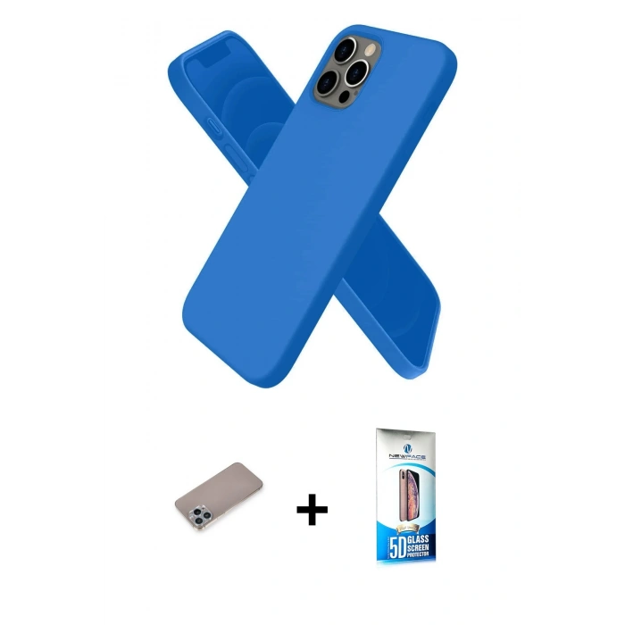 MARSİLYAN™- iPhone 12 Pro Max Kılıf Kozmos Yansıma Özel Seri - Siyah 5D Eko Cam Ekran Koruyucu + Sierra Blue Shine Kamera Lens Koruma Cam