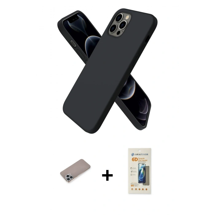 MARSİLYAN™- iPhone 12 Pro Max Kılıf Kozmos Yansıma Özel Seri - Siyah 6D Mat Seramik Hayalet Nano Ekran Koruyucu + Shine Kamera Lens Koruma Cam - SABE