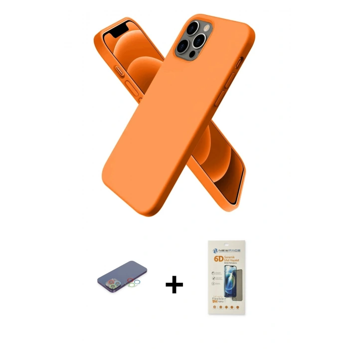 MARSİLYAN™- iPhone 12 Pro Max Kılıf Kozmos Yansıma Özel Seri - Siyah 6D Mat Seramik Hayalet Nano Ekran Koruyucu + Mavi Renkli Kamera Lens Koruma Cam