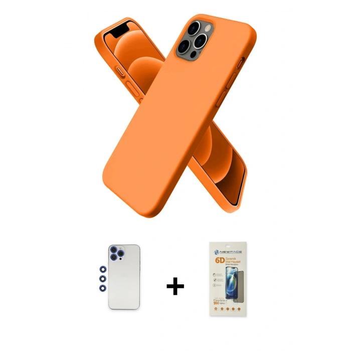 MARSİLYAN™- iPhone 12 Pro Max Kılıf Kozmos Yansıma Özel Seri - Siyah 6D Mat Seramik Hayalet Nano Ekran Koruyucu + Shine Kamera Lens - LT