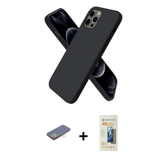 MARSİLYAN™- iPhone 12 Pro Max Kılıf Kozmos Yansıma Özel Seri - Siyah 6D Mat Seramik Hayalet Nano Ekran Koruyucu + Renkli Kamera Lens Koruma Cam - SI