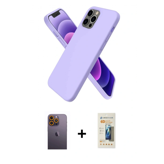 MARSİLYAN™- iPhone 12 Pro Max Kılıf Kozmos Yansıma Özel Seri - Siyah 6D Mat Seramik Hayalet Nano Ekran Koruyucu + Neon Fosforlu Kamera Lens - SI