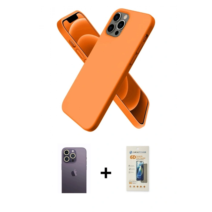 MARSİLYAN™- iPhone 12 Pro Max Kılıf Kozmos Yansıma Özel Seri - Siyah 6D Mat Seramik Hayalet Nano Ekran Koruyucu + Beyaz Neon Fosforlu Kamera Lens
