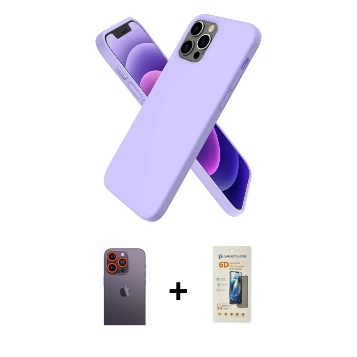 MARSİLYAN™- iPhone 12 Pro Max Kılıf Kozmos Yansıma Özel Seri - Siyah 6D Mat Seramik Hayalet Nano Ekran Koruyucu + Neon Fosforlu Kamera Lens - TU