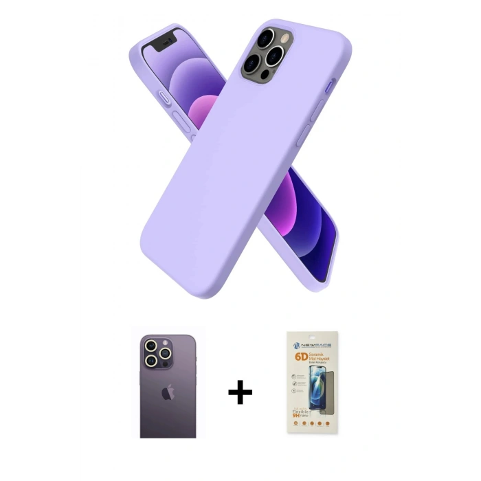 MARSİLYAN™- iPhone 12 Pro Max Kılıf Kozmos Yansıma Özel Seri - Siyah 6D Mat Seramik Hayalet Nano Ekran Koruyucu + Neon Fosforlu Kamera Lens - BZ