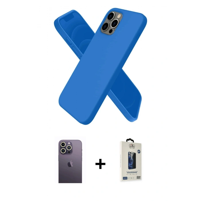 MARSİLYAN™- iPhone 12 Pro Max Kılıf Kozmos Yansıma Özel Seri - Siyah Bilvis Hayalet Cam Ekran Koruyucu + Beyaz Neon Fosforlu Kamera Lens