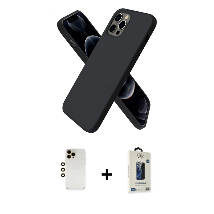 MARSİLYAN™- iPhone 12 Pro Max Kılıf Kozmos Yansıma Özel Seri - Siyah Bilvis Hayalet Cam Ekran Koruyucu + Shine Kamera Lens - GD