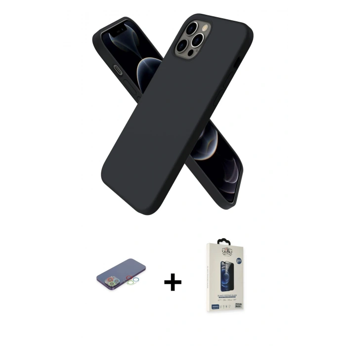 MARSİLYAN™- iPhone 12 Pro Max Kılıf Kozmos Yansıma Özel Seri - Siyah Bilvis Hayalet Cam Ekran Koruyucu + Renkli Kamera Lens Koruma Cam - MI