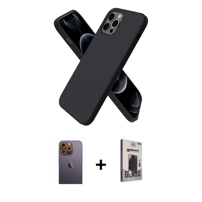 MARSİLYAN™- iPhone 12 Pro Max Kılıf Kozmos Yansıma Özel Seri - Siyah Bilvis Hayalet Cam Ekran Koruyucu + Neon Fosforlu Kamera Lens - SI