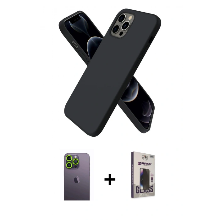 MARSİLYAN™- iPhone 12 Pro Max Kılıf Kozmos Yansıma Özel Seri - Siyah Bilvis Hayalet Cam Ekran Koruyucu + Neon Fosforlu Kamera Lens - YL