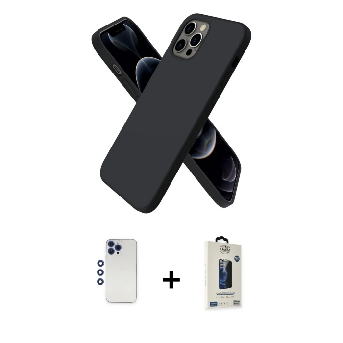 MARSİLYAN™- iPhone 12 Pro Max Kılıf Kozmos Yansıma Özel Seri - Siyah Bilvis Hayalet Cam Ekran Koruyucu + Shine Kamera Lens - LT