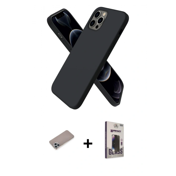 MARSİLYAN™- iPhone 12 Pro Max Kılıf Kozmos Yansıma Özel Seri - Siyah Bilvis Hayalet Cam Ekran Koruyucu + Shine Kamera Lens Koruma Cam - SABE