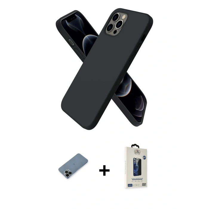 MARSİLYAN™- iPhone 12 Pro Max Kılıf Kozmos Yansıma Özel Seri - Siyah Bilvis Hayalet Cam Ekran Koruyucu + Shine Kamera Lens Koruma Cam - SH