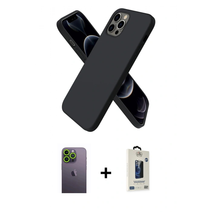MARSİLYAN™- iPhone 12 Pro Max Kılıf Kozmos Yansıma Özel Seri - Siyah Bilvis Hayalet Cam Ekran Koruyucu + Neon Fosforlu Kamera Lens - YL