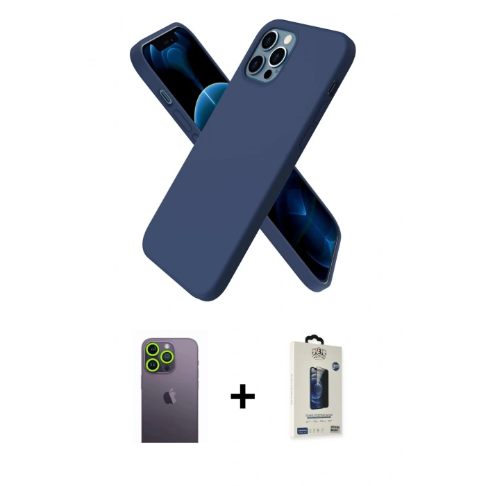 MARSİLYAN™- iPhone 12 Pro Max Kılıf Kozmos Yansıma Özel Seri - Siyah Bilvis Hayalet Cam Ekran Koruyucu + Neon Fosforlu Kamera Lens - YL
