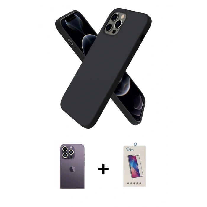 MARSİLYAN™- iPhone 12 Pro Max Kılıf Kozmos Yansıma Özel Seri - Siyah Joko 5D Cam + Beyaz Neon Fosforlu Kamera Lens
