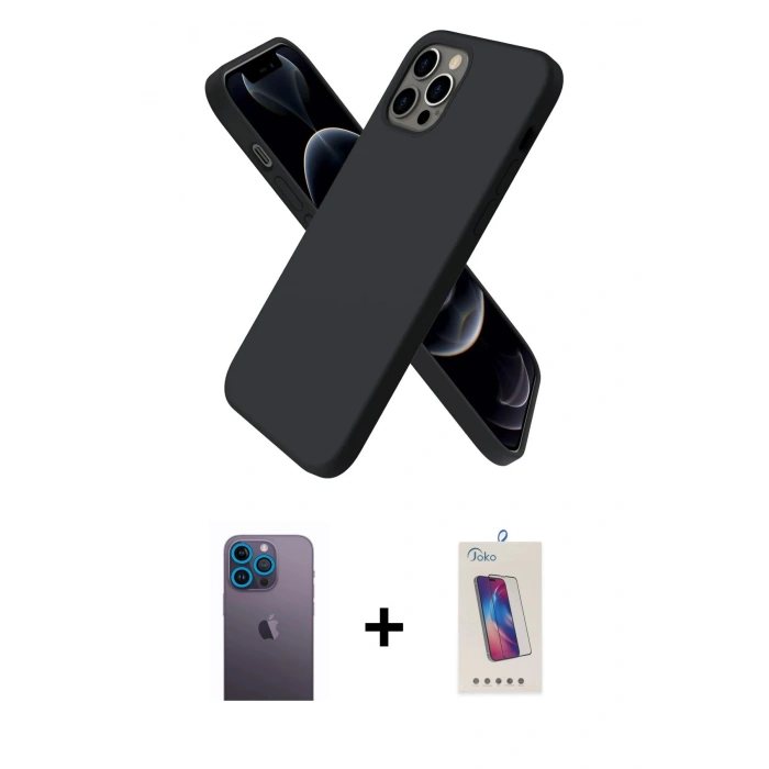 MARSİLYAN™- iPhone 12 Pro Max Kılıf Kozmos Yansıma Özel Seri - Siyah Joko 5D Cam + Neon Fosforlu Kamera Lens - MI