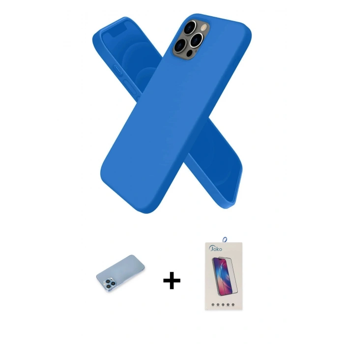 MARSİLYAN™- iPhone 12 Pro Max Kılıf Kozmos Yansıma Özel Seri - Siyah Joko 5D Cam + Mavi Shine Kamera Lens Koruma Cam