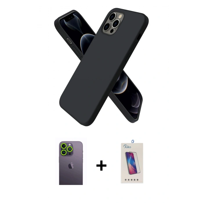 MARSİLYAN™- iPhone 12 Pro Max Kılıf Kozmos Yansıma Özel Seri - Siyah Joko 5D Cam + Neon Fosforlu Kamera Lens - YL