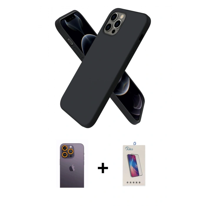 MARSİLYAN™- iPhone 12 Pro Max Kılıf Kozmos Yansıma Özel Seri - Siyah Joko 5D Cam + Neon Fosforlu Kamera Lens - SI