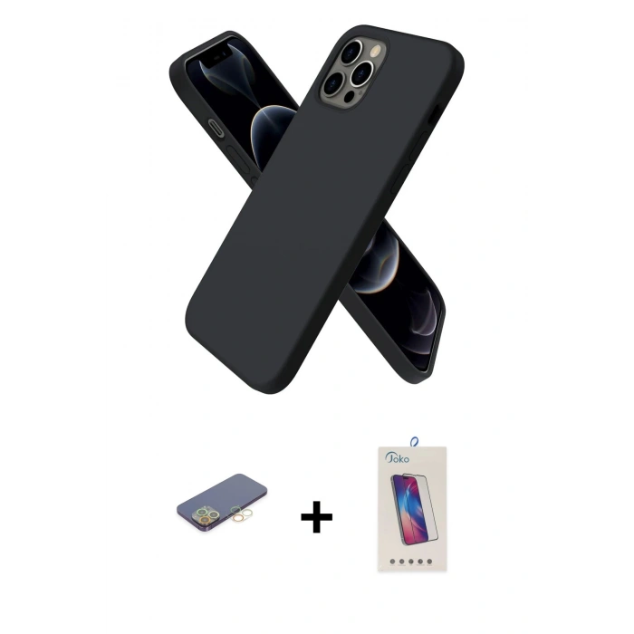MARSİLYAN™- iPhone 12 Pro Max Kılıf Kozmos Yansıma Özel Seri - Siyah Joko 5D Cam + Renkli Kamera Lens Koruma Cam - SI