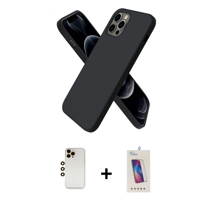MARSİLYAN™- iPhone 12 Pro Max Kılıf Kozmos Yansıma Özel Seri - Siyah Joko 5D Cam + Shine Kamera Lens - GD