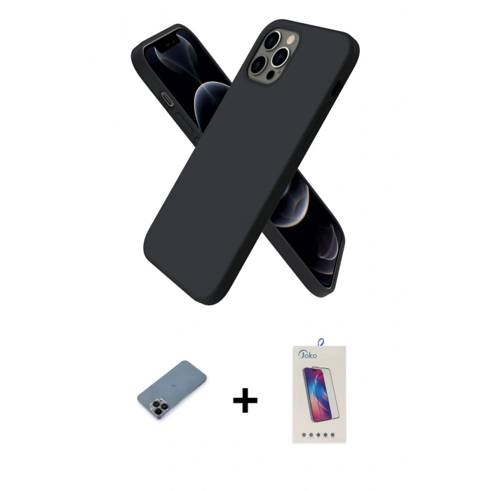 MARSİLYAN™- iPhone 12 Pro Max Kılıf Kozmos Yansıma Özel Seri - Siyah Joko 5D Cam + Shine Kamera Lens Koruma Cam - SH