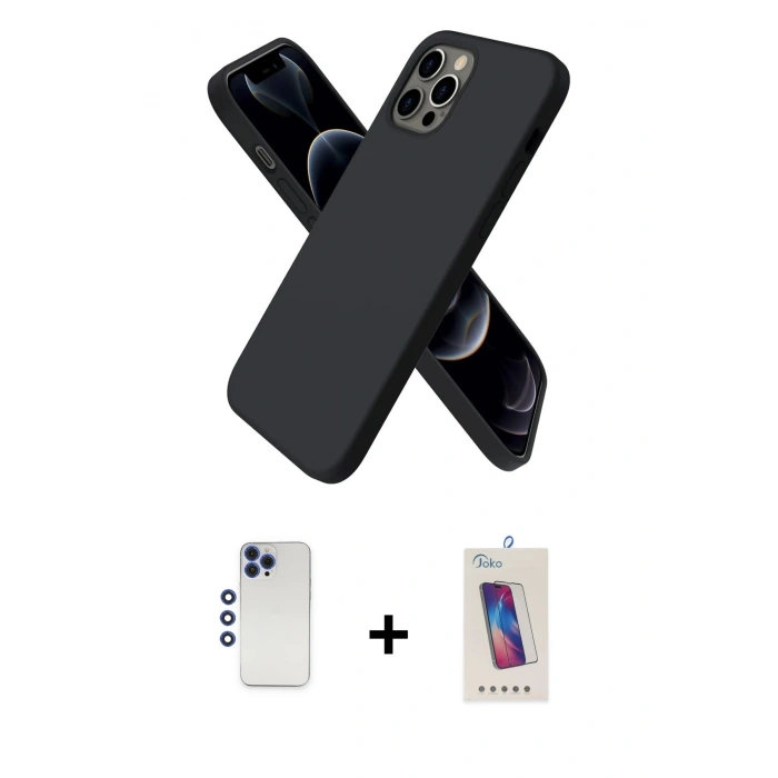 MARSİLYAN™- iPhone 12 Pro Max Kılıf Kozmos Yansıma Özel Seri - Siyah Joko 5D Cam + Shine Kamera Lens - LT